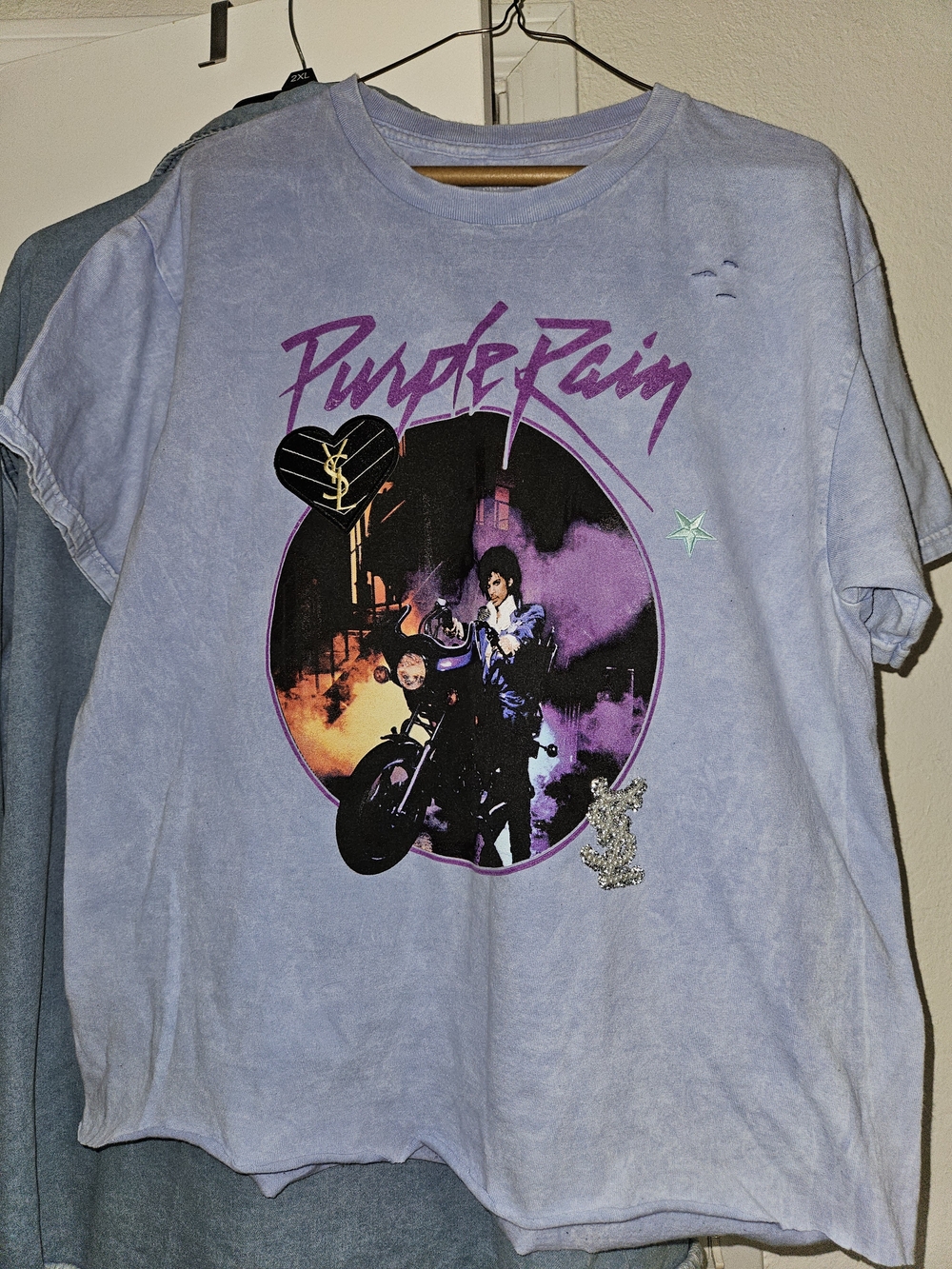 YSL Patches On Purple Rain Graphic Tee - Lavender